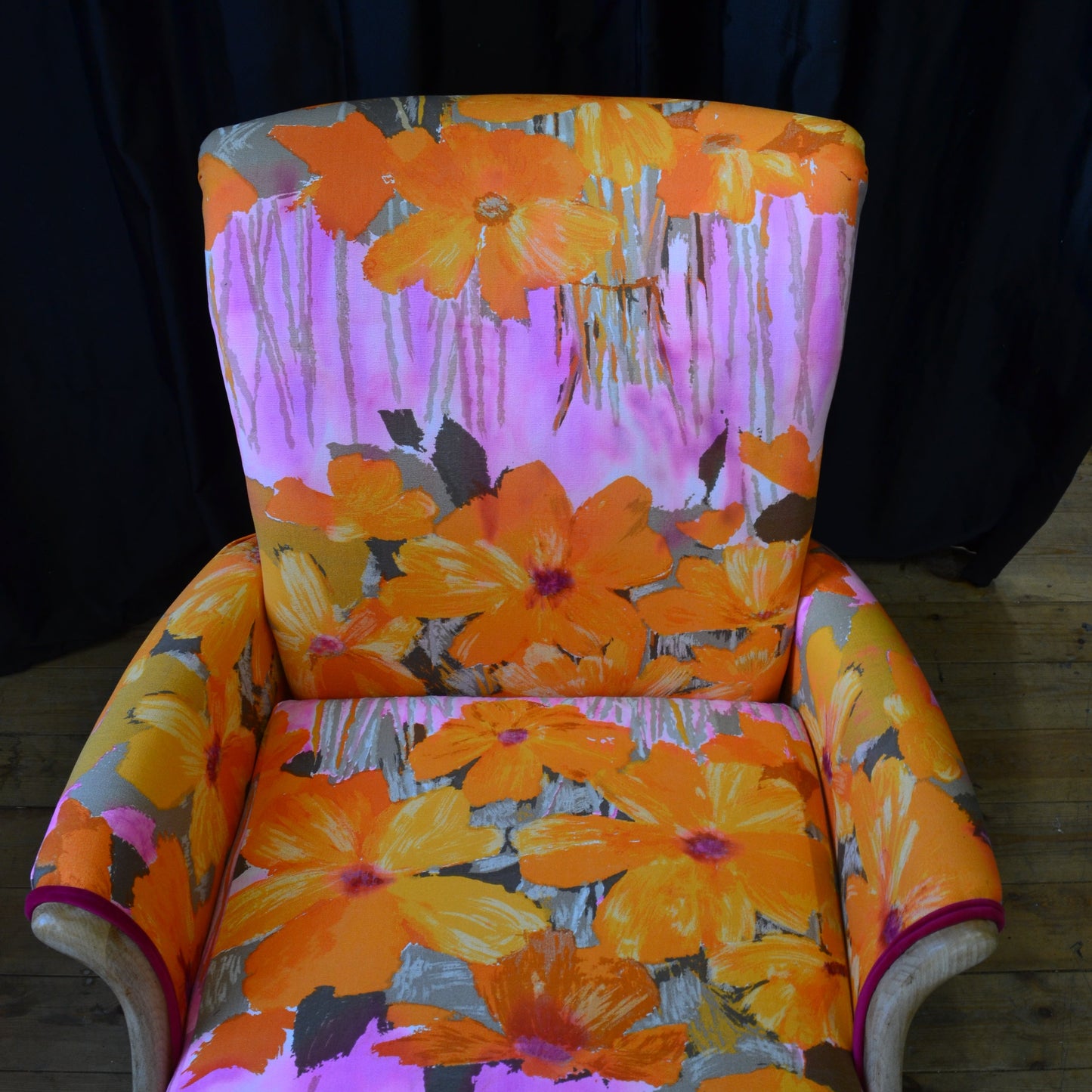 Floral Parker Knoll Chair with Natural Finish Legs