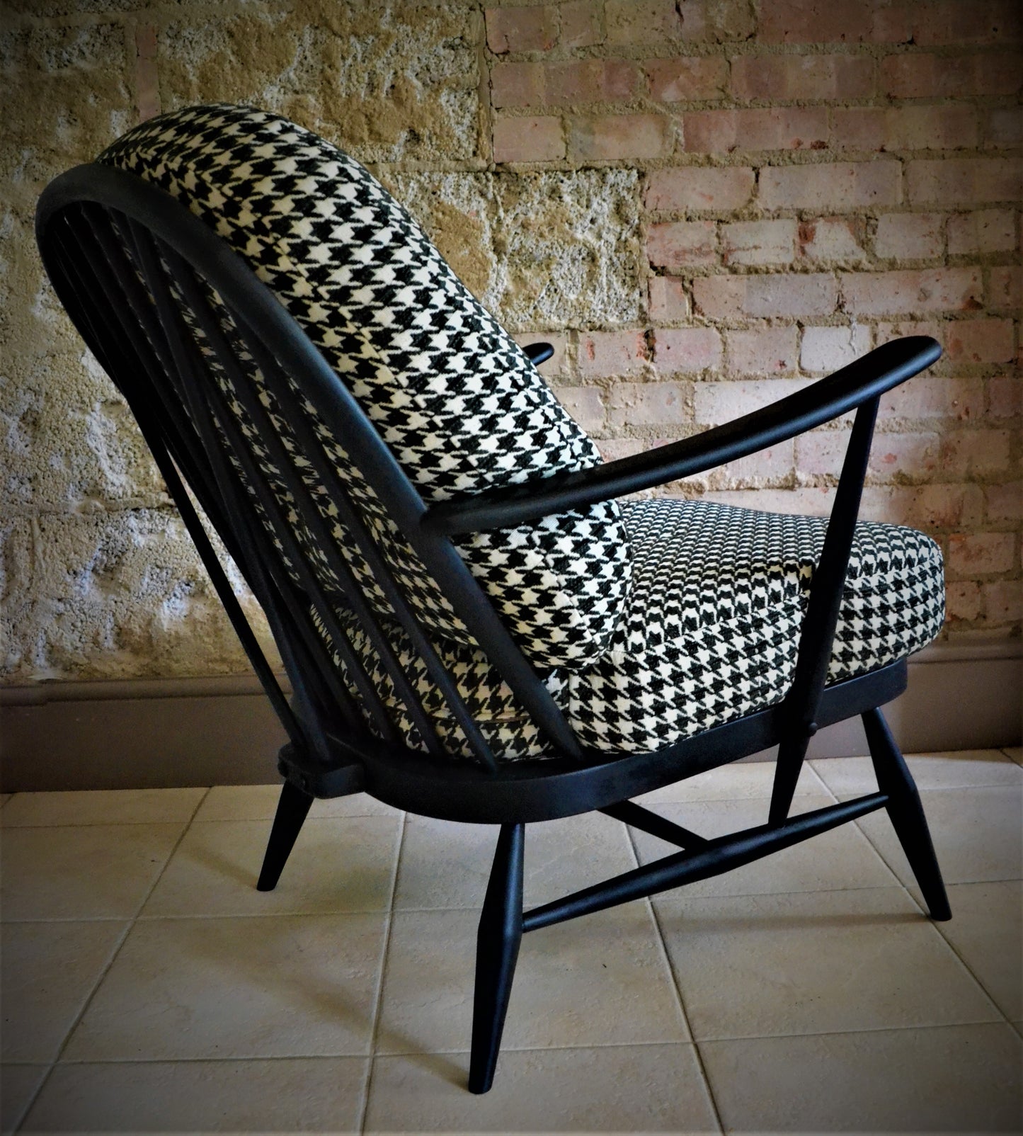 Upcycled Dogtooth Houndstooth Checked Monochrome Ercol Chair