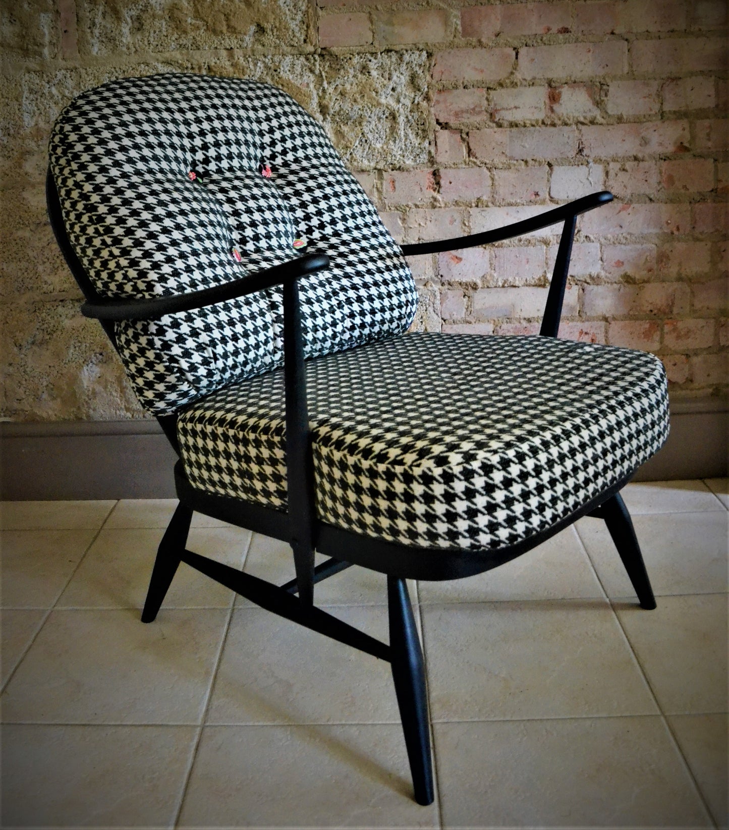 Upcycled Dogtooth Houndstooth Checked Monochrome Ercol Chair