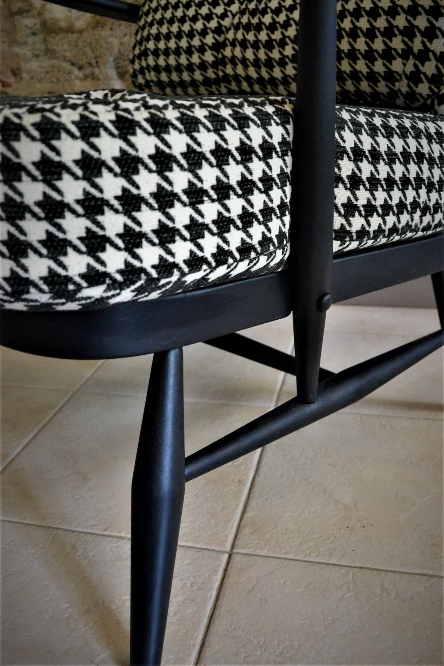 Upcycled Dogtooth Houndstooth Checked Monochrome Ercol Chair