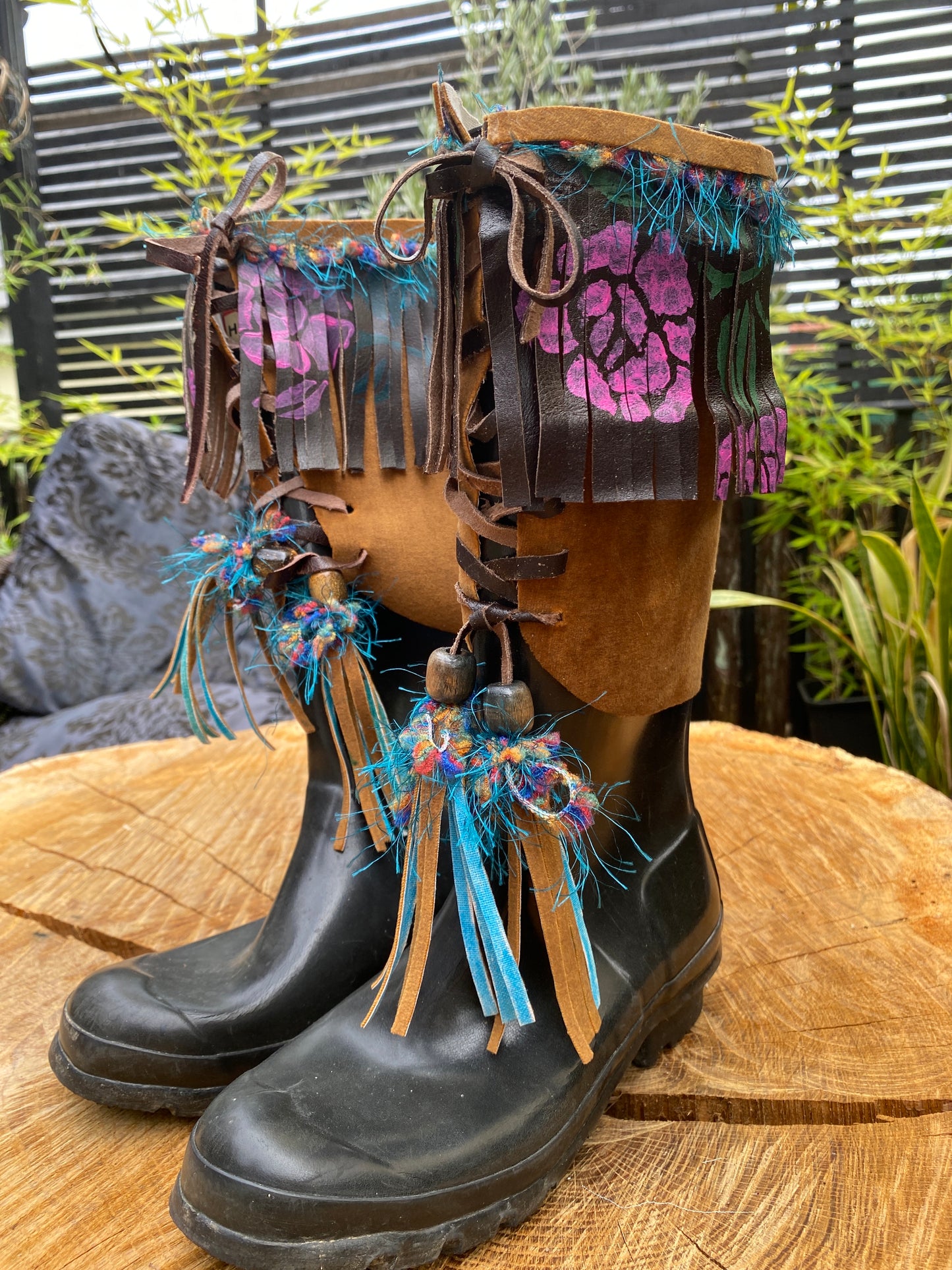 Boho Festival Boot Ankle Cuffs made from Recycled Leather