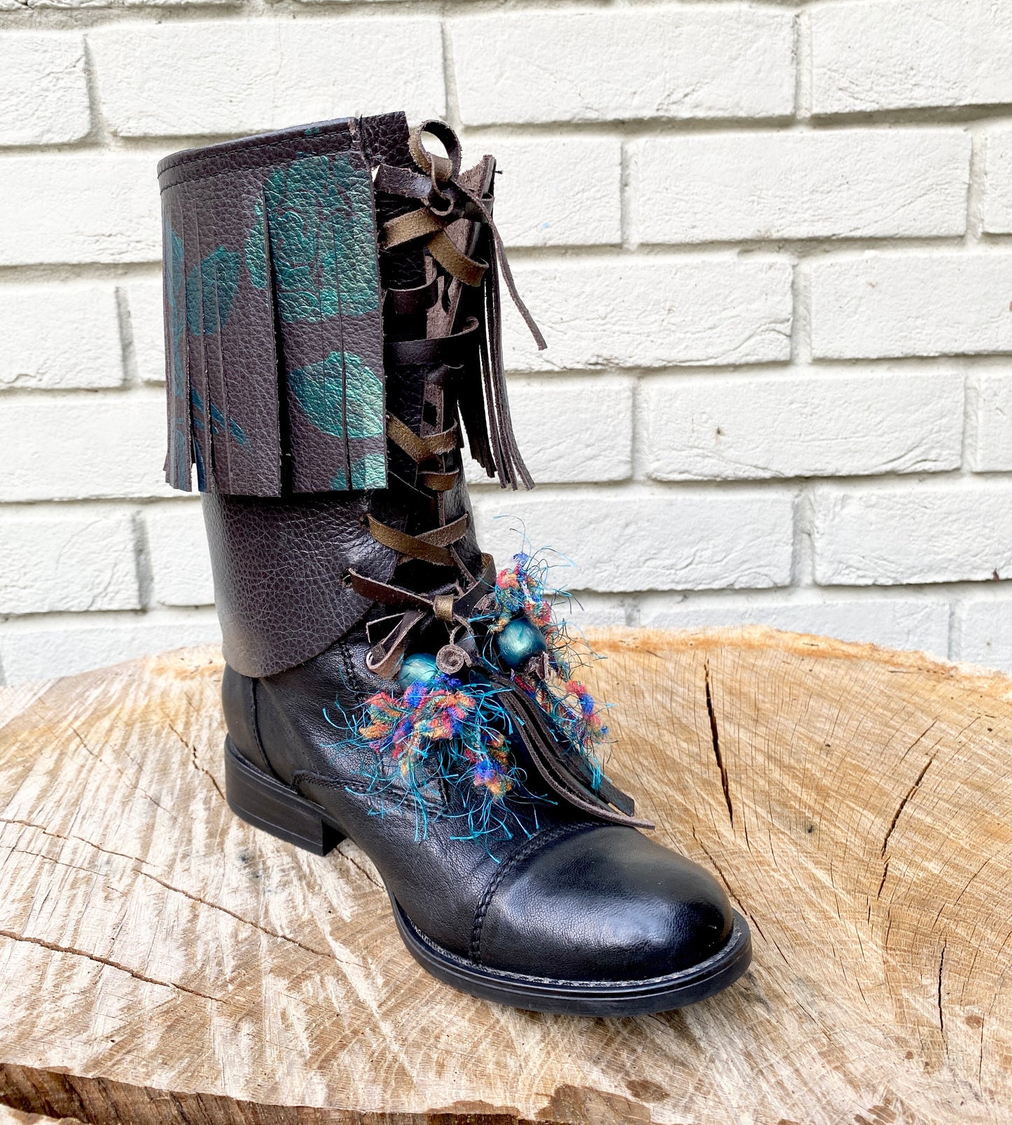 Woodland Wanderer Festival Boot Ankle Cuffs made from Recycled Leather