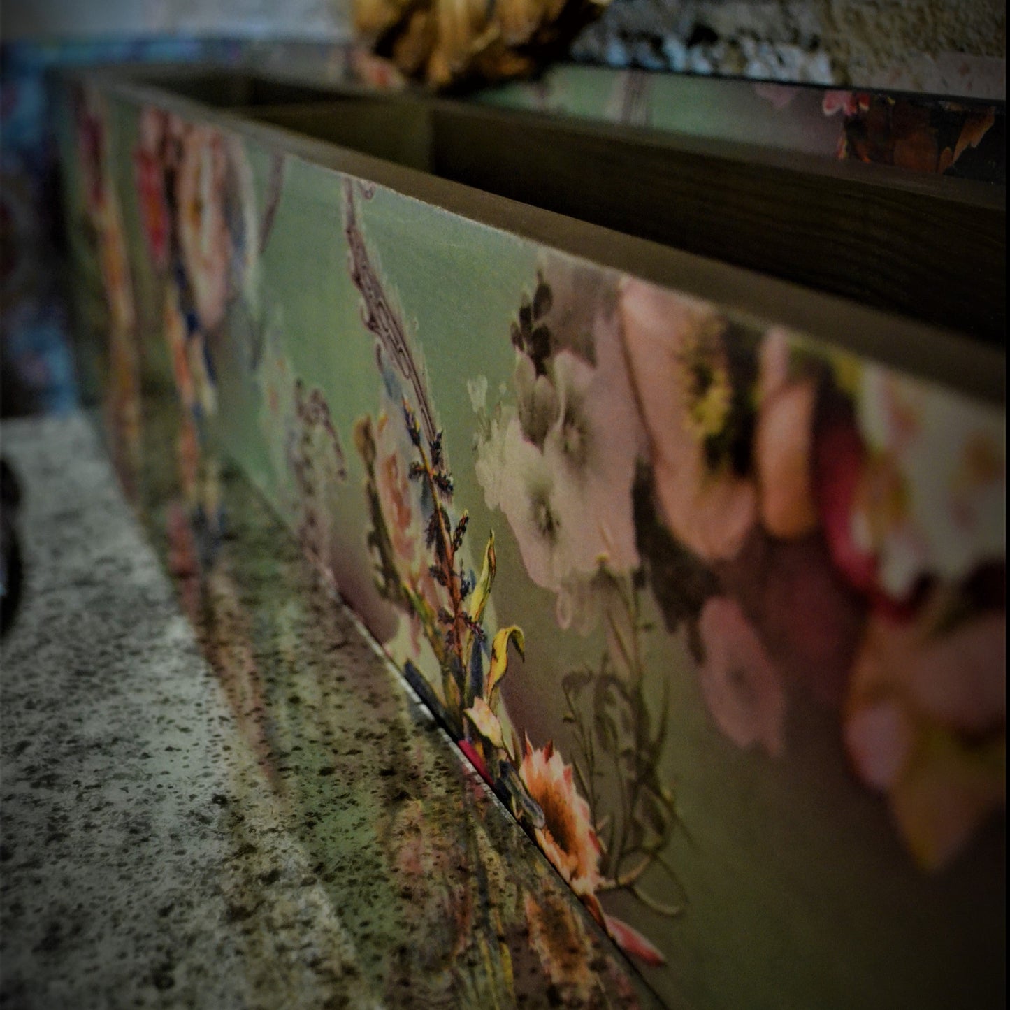 Upcycled Floral Desk/Dressing Table with Antiqued Mirror & Studs