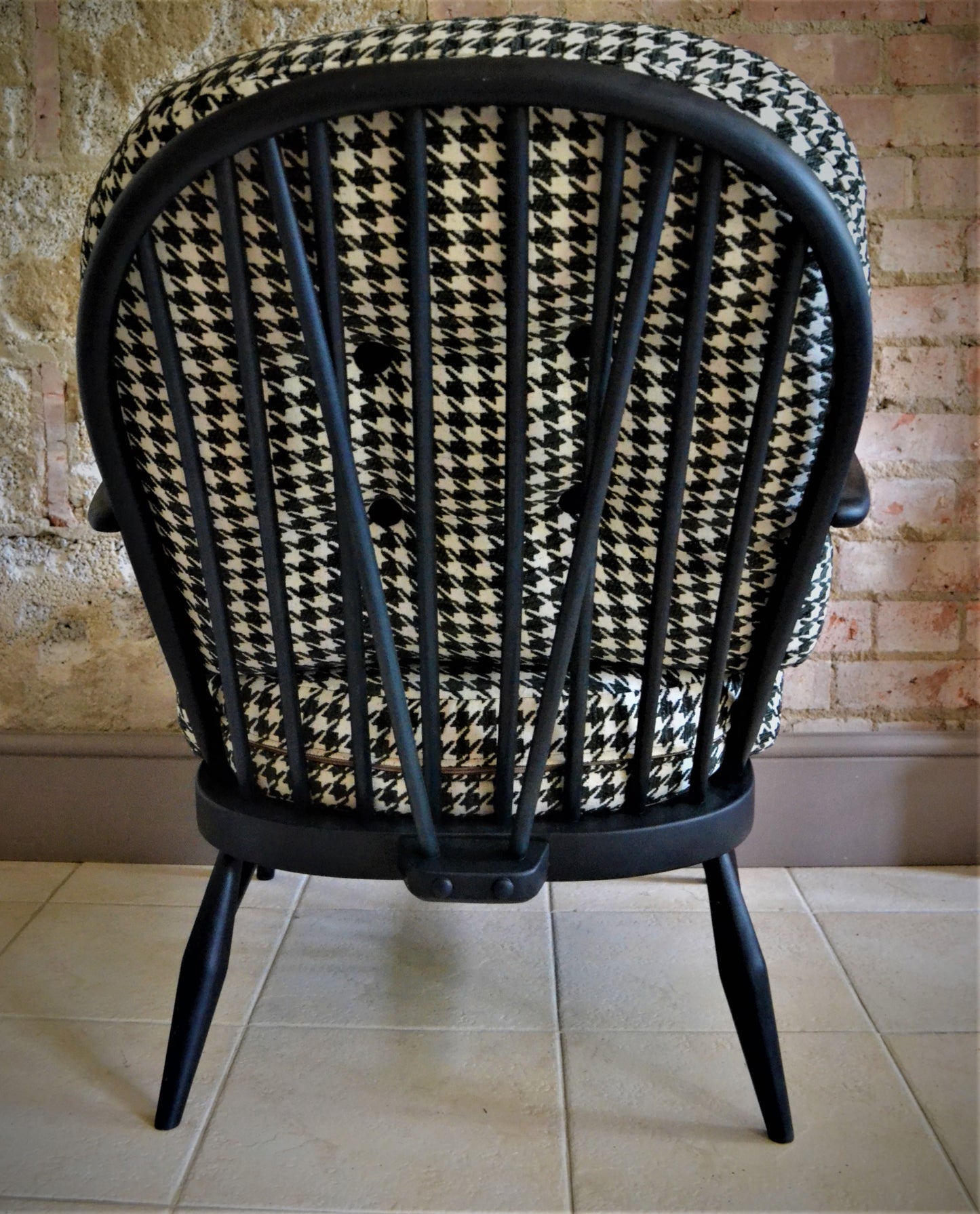 Upcycled Dogtooth Houndstooth Checked Monochrome Ercol Chair