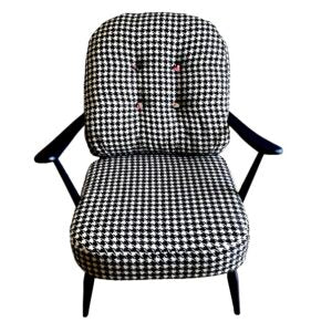 Upcycled Dogtooth Houndstooth Checked Monochrome Ercol Chair