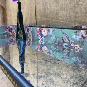 Upcycled Floral Desk/Dressing Table with Antiqued Mirror & Studs