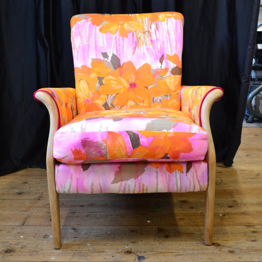 Floral Parker Knoll Chair with Natural  Finish Legs
