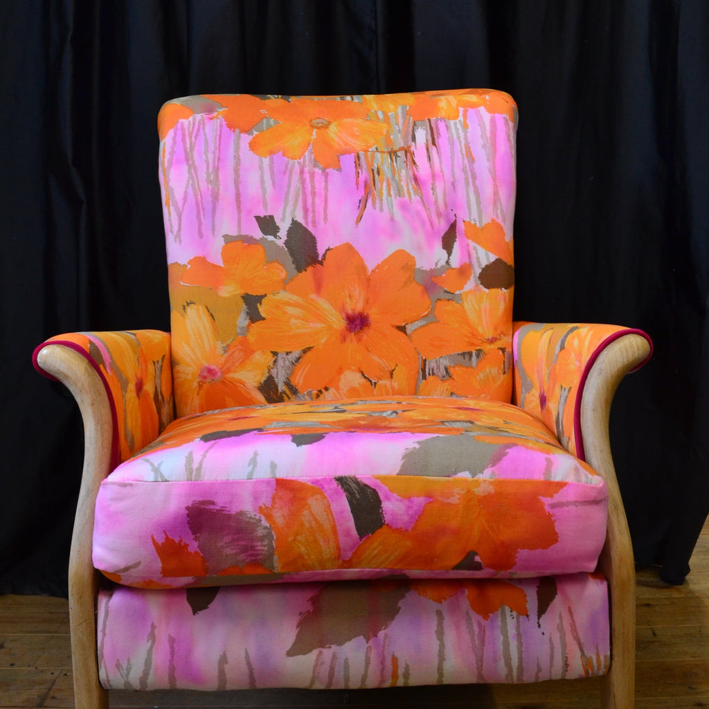 Floral Parker Knoll Chair with Natural  Finish Legs