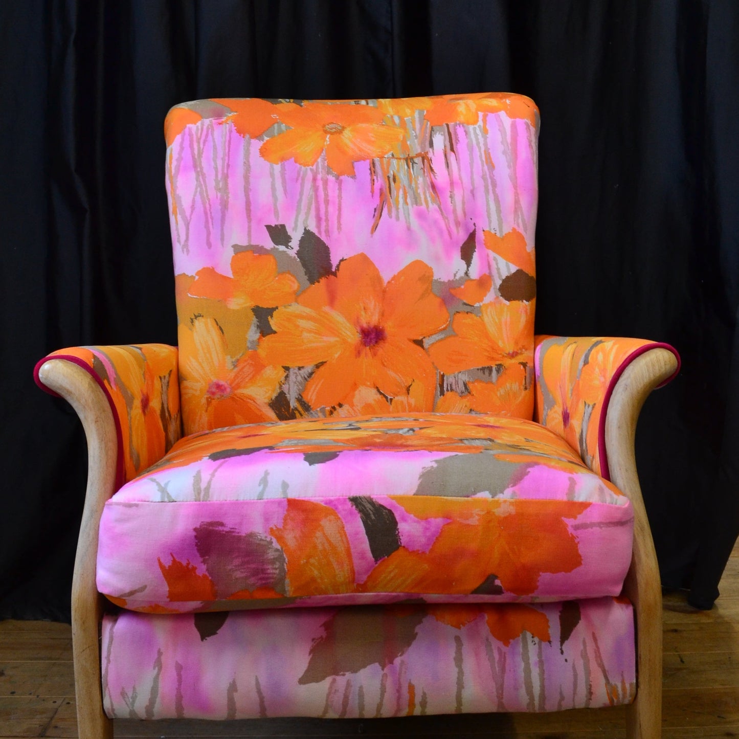 Floral Parker Knoll Chair with Natural  Finish Legs