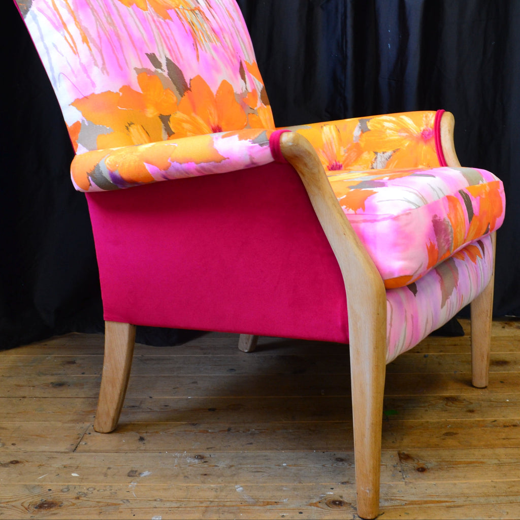 Floral Parker Knoll Chair with Natural  Finish Legs