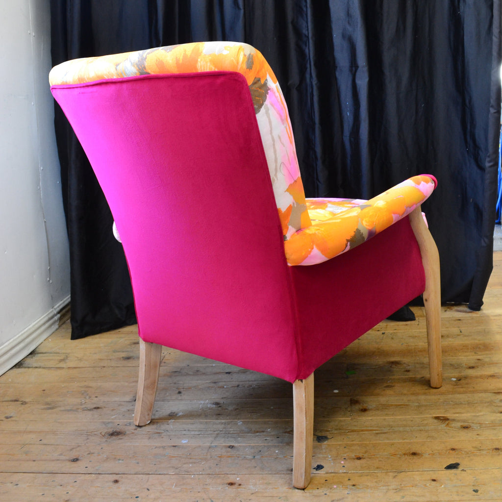 Floral Parker Knoll Chair with Natural  Finish Legs