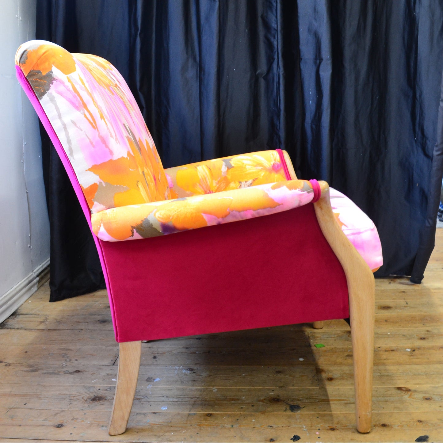 Floral Parker Knoll Chair with Natural  Finish Legs