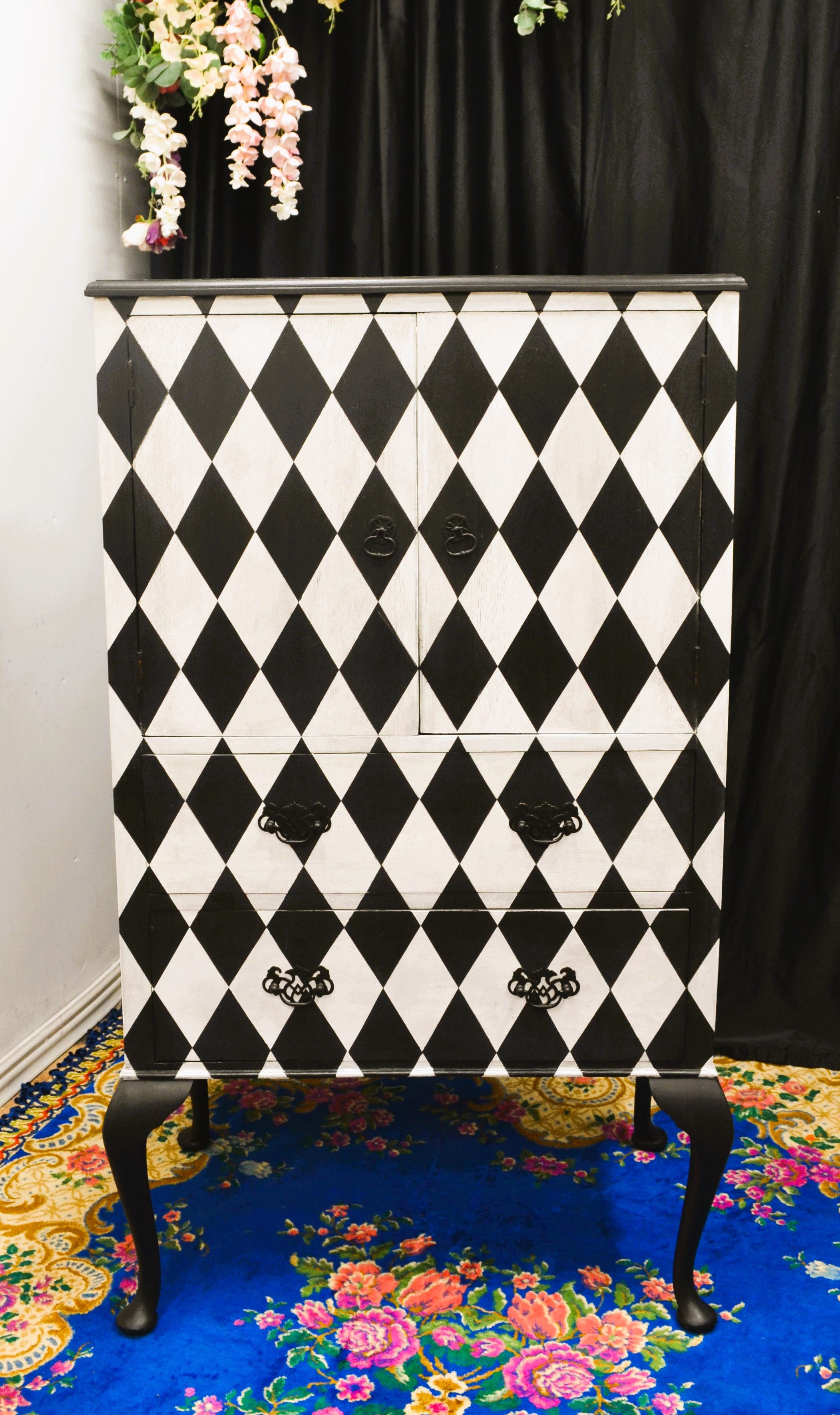 Hand painted Vintage Drinks/Cocktail Cabinet with Distressed mirror