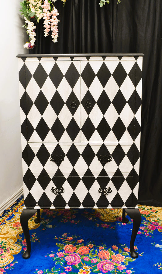 Hand painted Vintage Drinks/Cocktail Cabinet with Distressed mirror