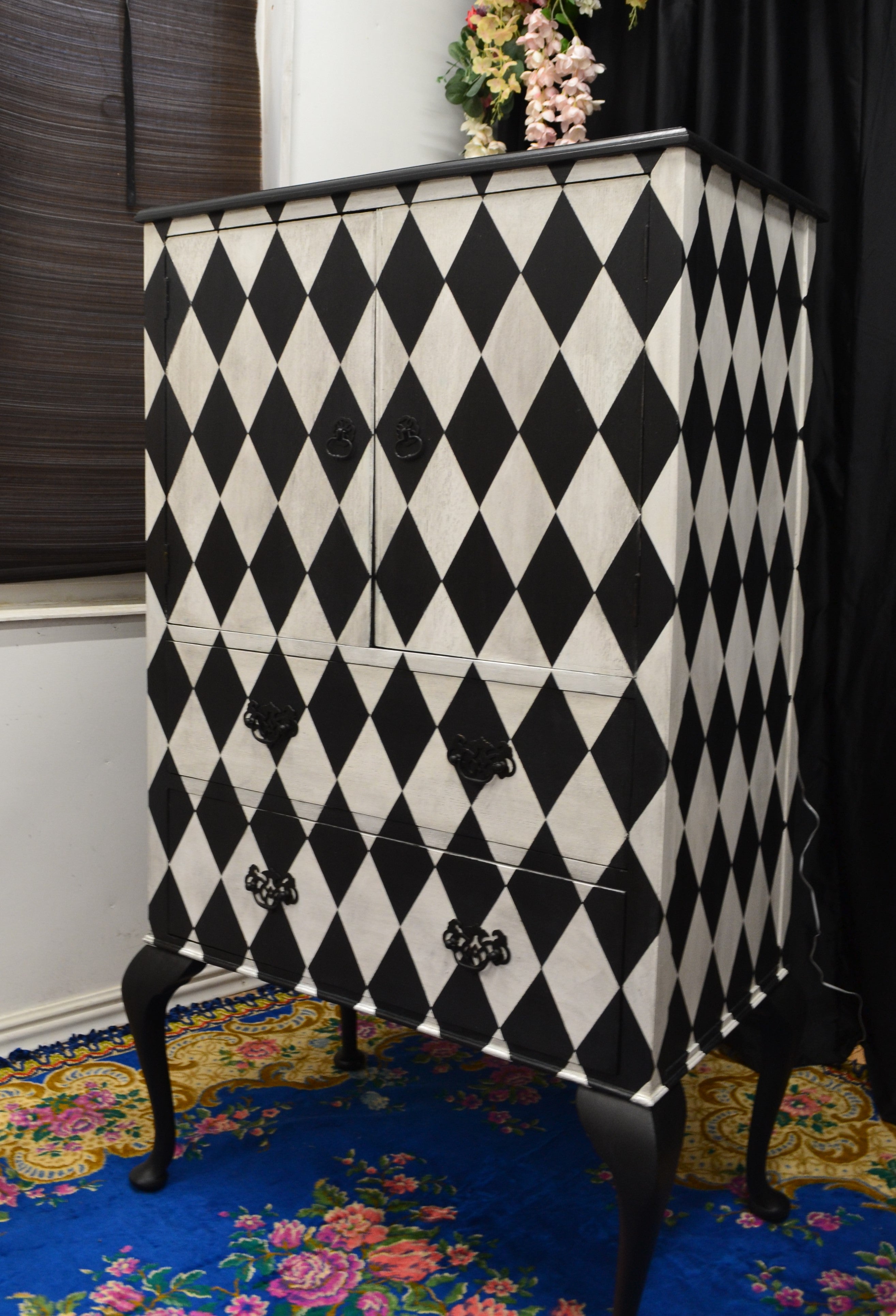 Hand painted Vintage Drinks/Cocktail Cabinet with Distressed mirror