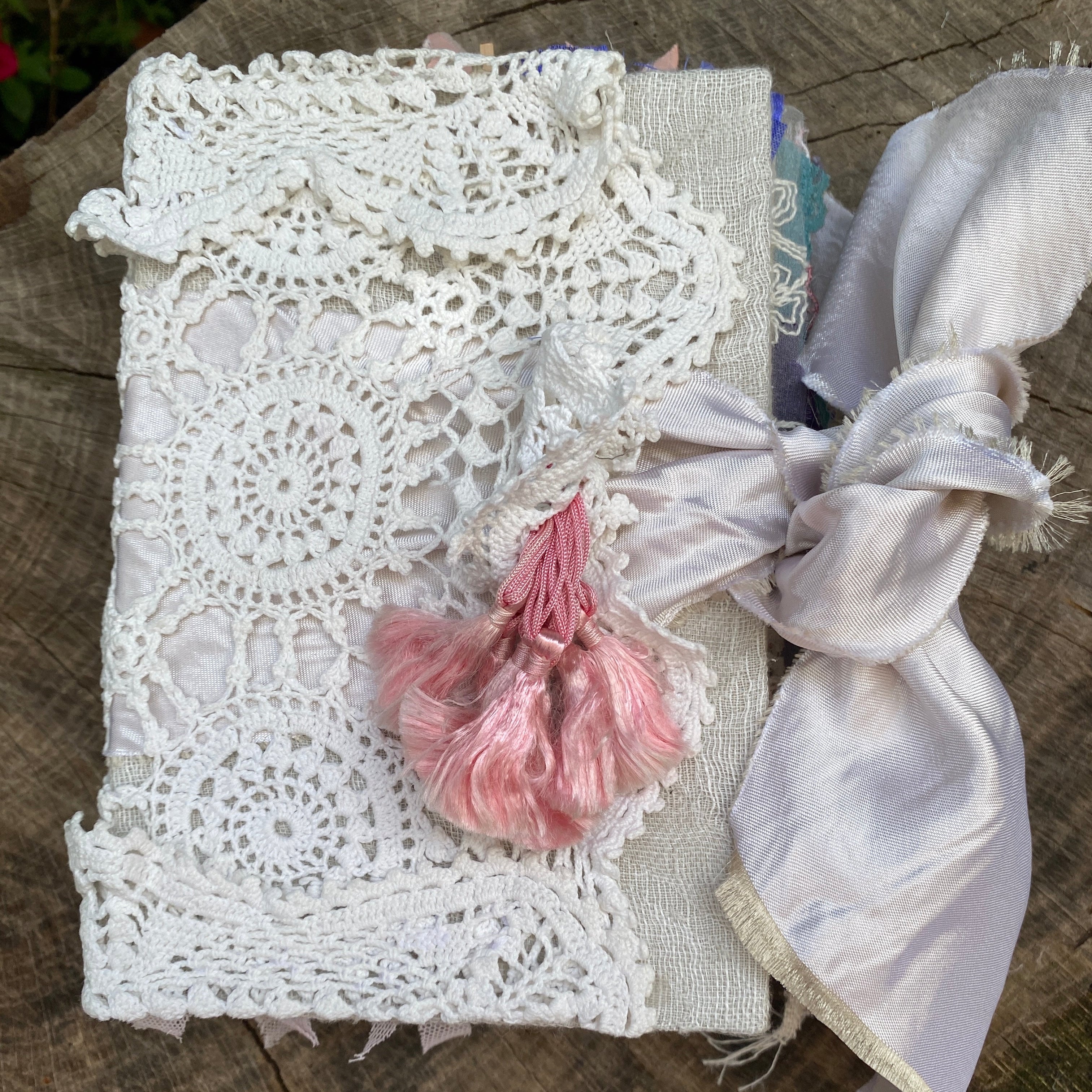 Vintage Linen Lace Silk Handmade Journal for Sale | | ReVamp Boutique UK