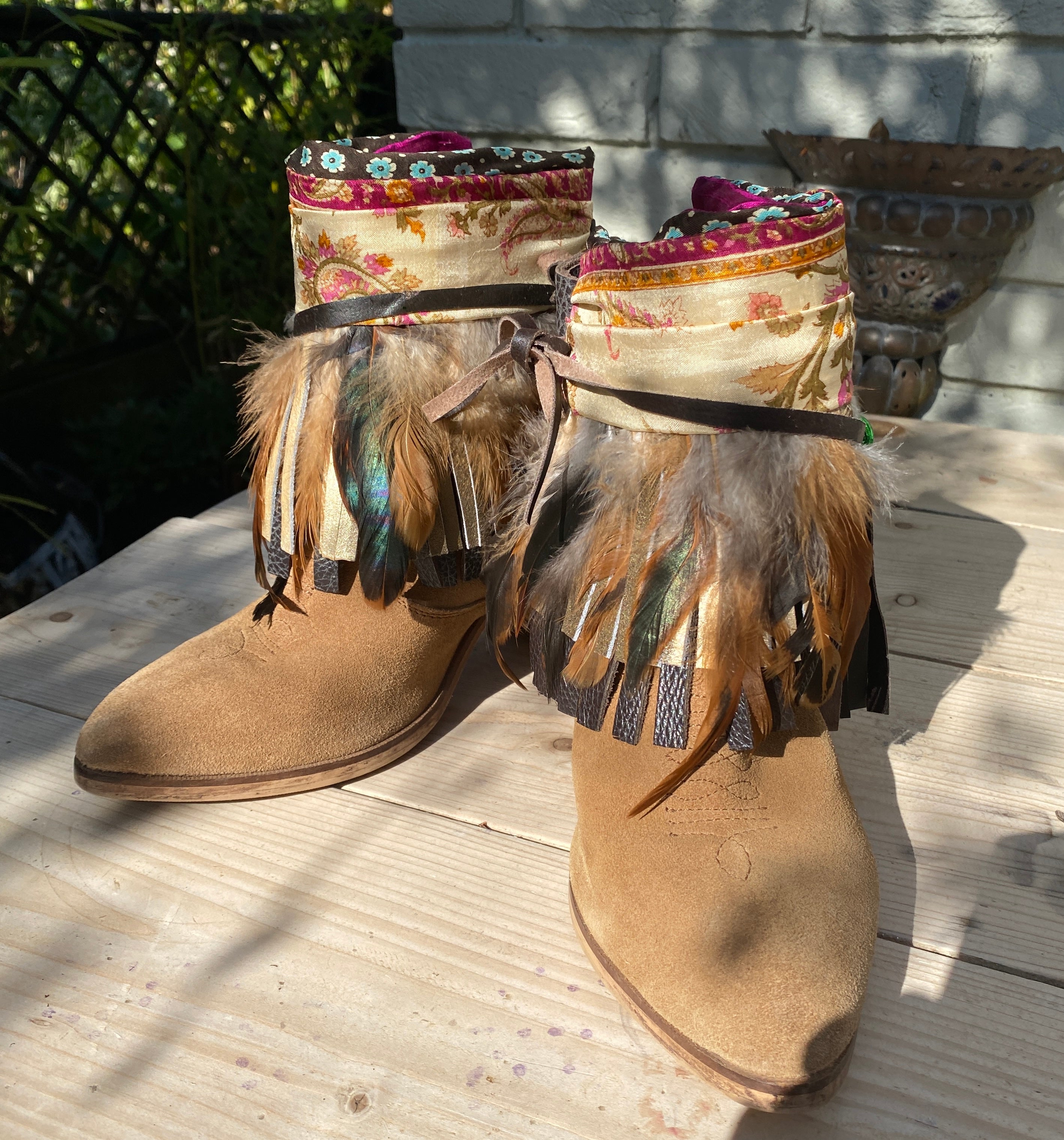 Cream Paisley Feather Boot Cuffs