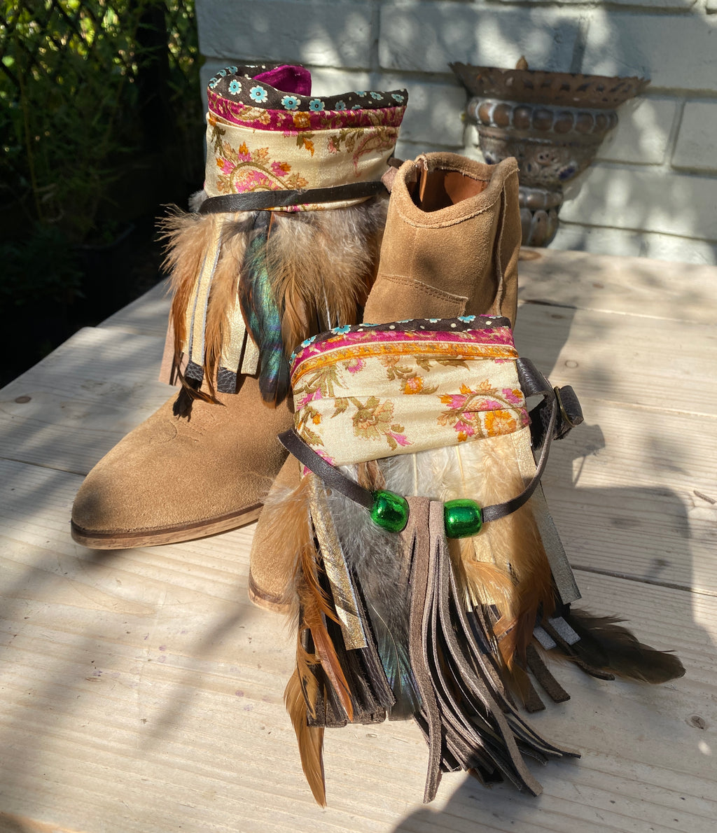 Cream Paisley Feather Boot Cuffs