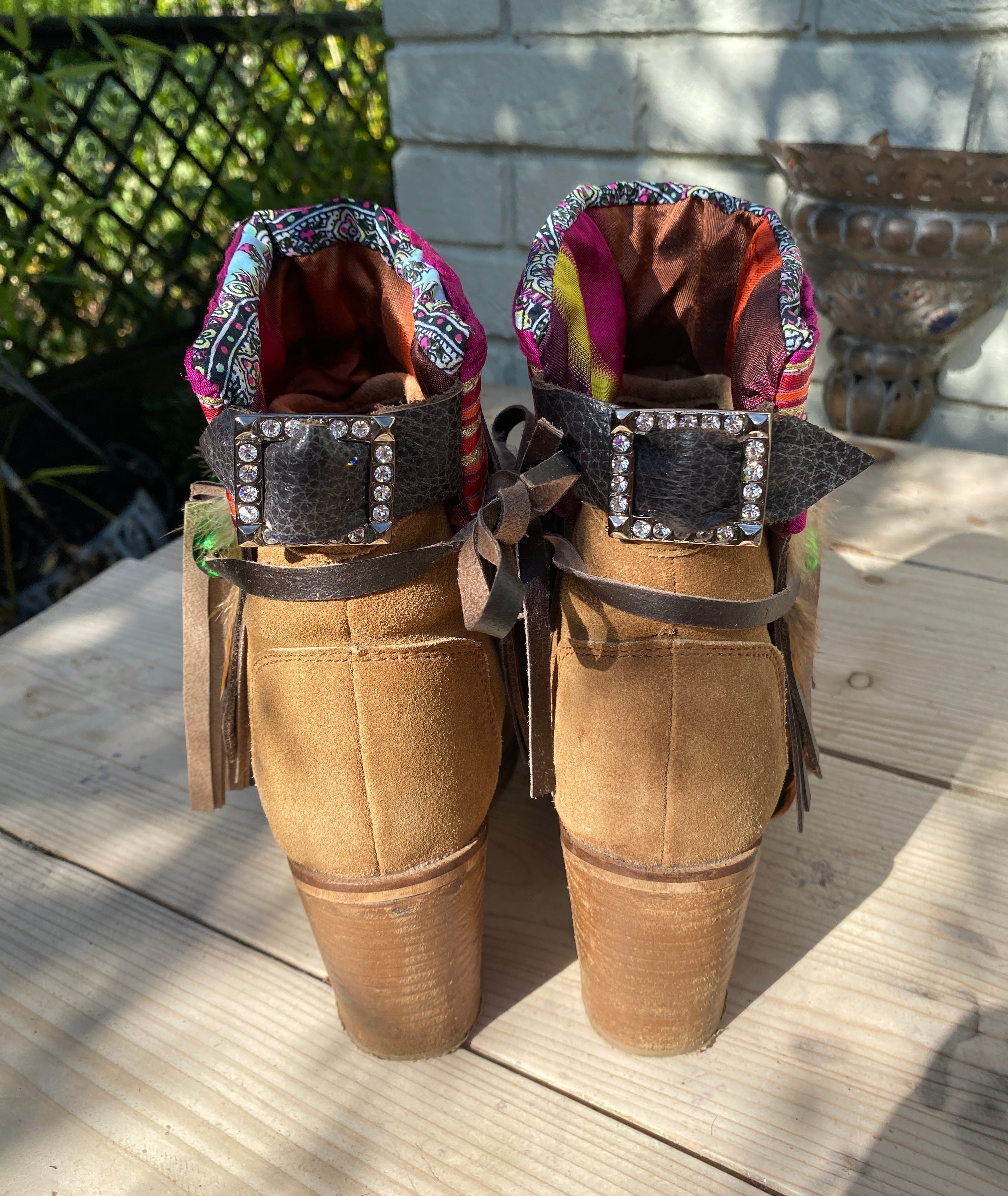 Striped Aztec Boot Cuffs with Feathers