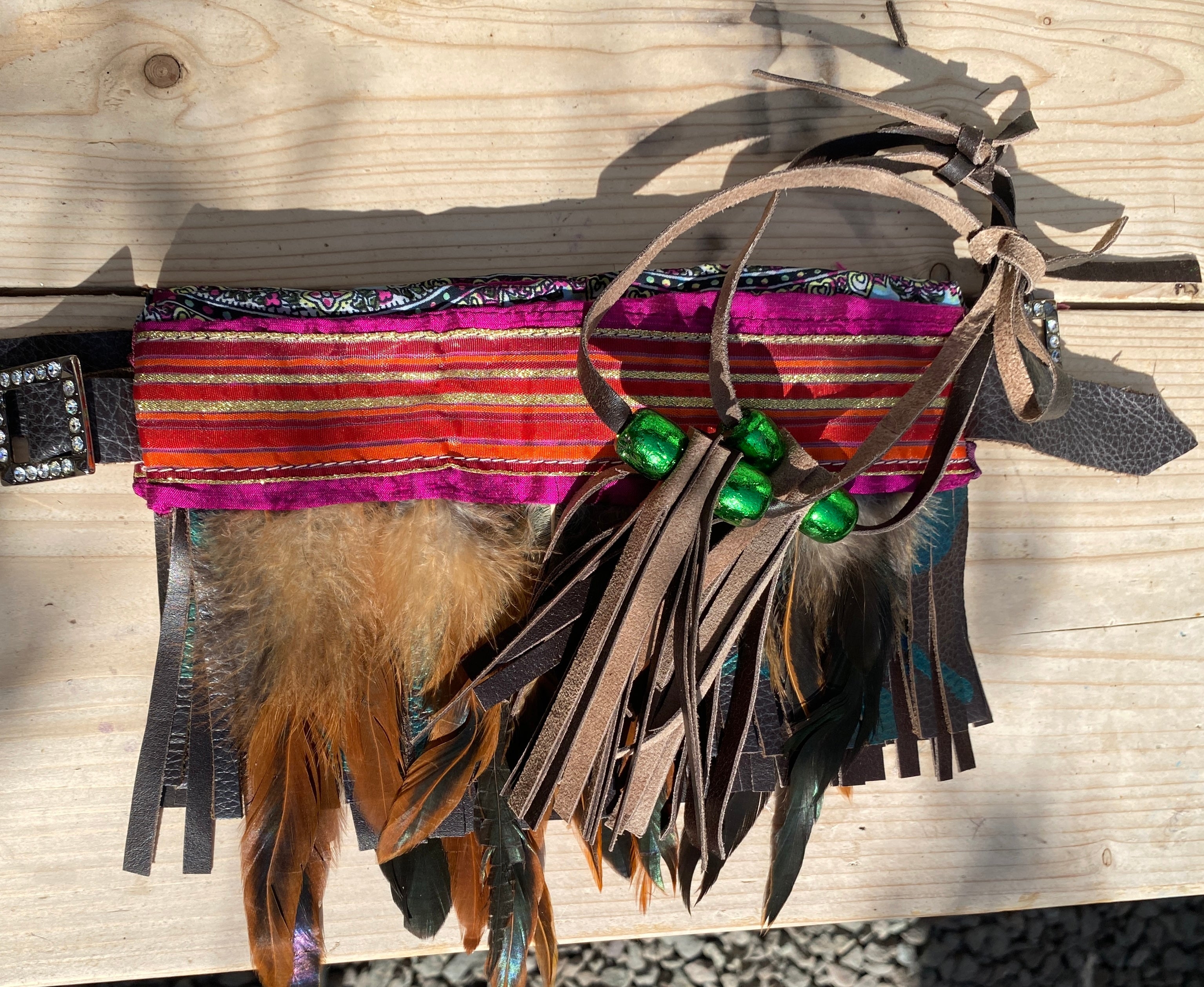 Striped Aztec Boot Cuffs with Feathers