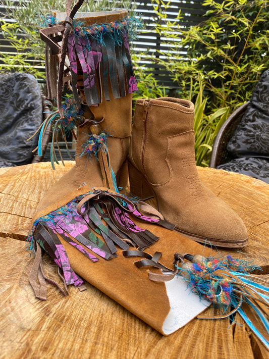 Boho Festival Boot Ankle Cuffs made from Recycled Leather