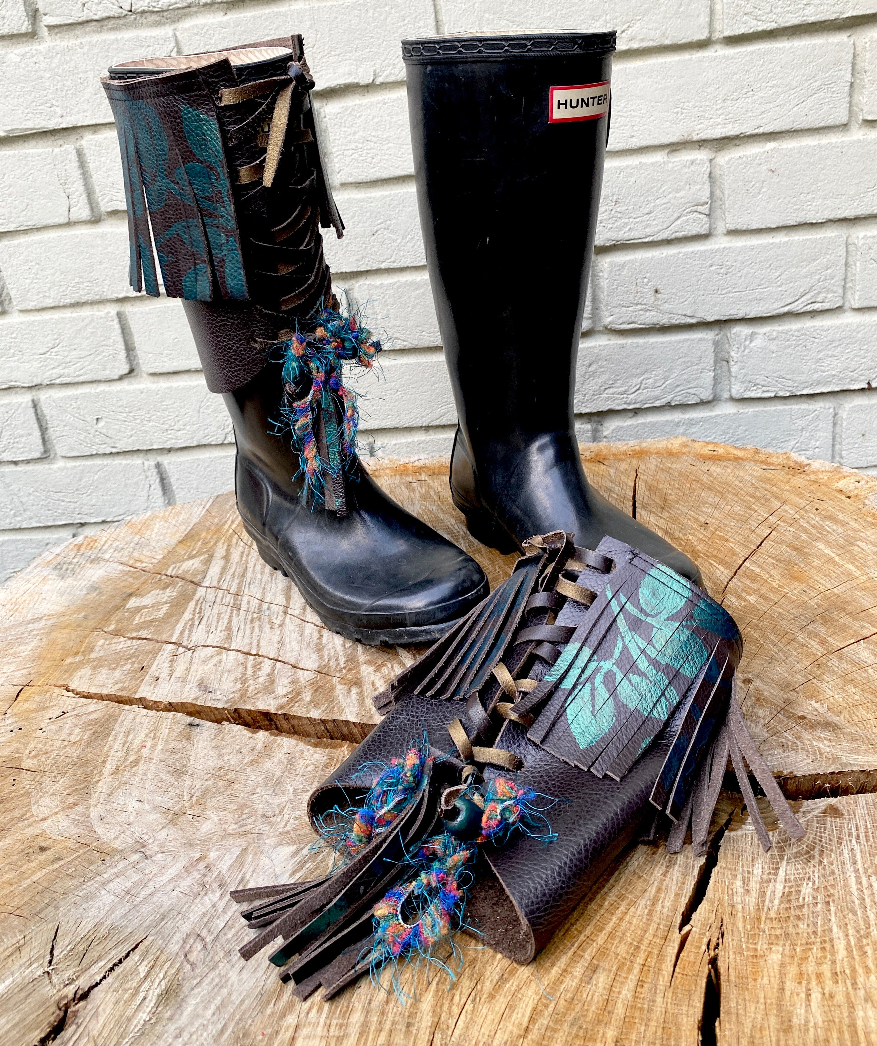 Woodland Wanderer Festival Boot Ankle Cuffs made from Recycled Leather