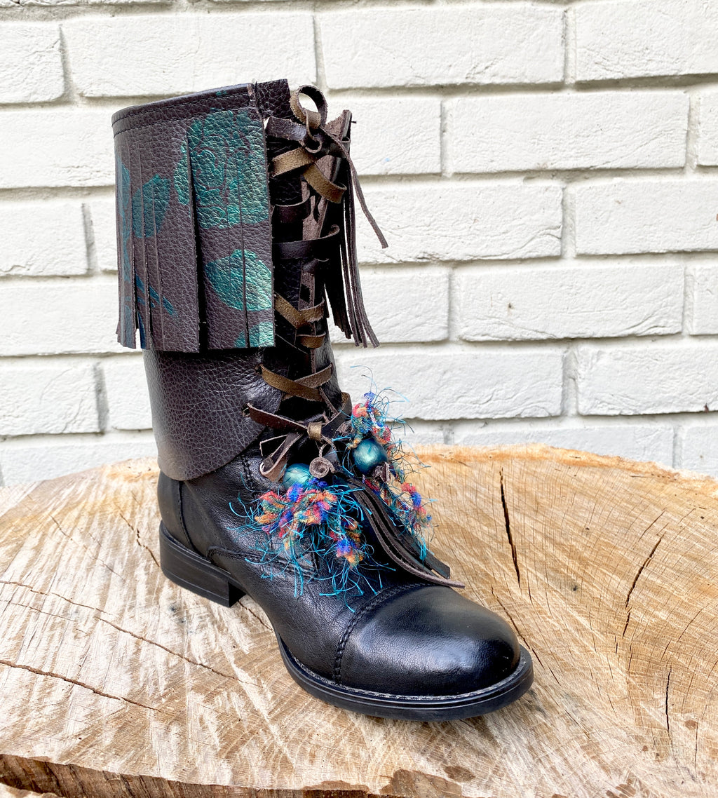 Woodland Wanderer Festival Boot Ankle Cuffs made from Recycled Leather