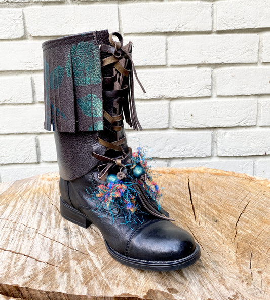 Woodland Wanderer Festival Boot Ankle Cuffs made from Recycled Leather
