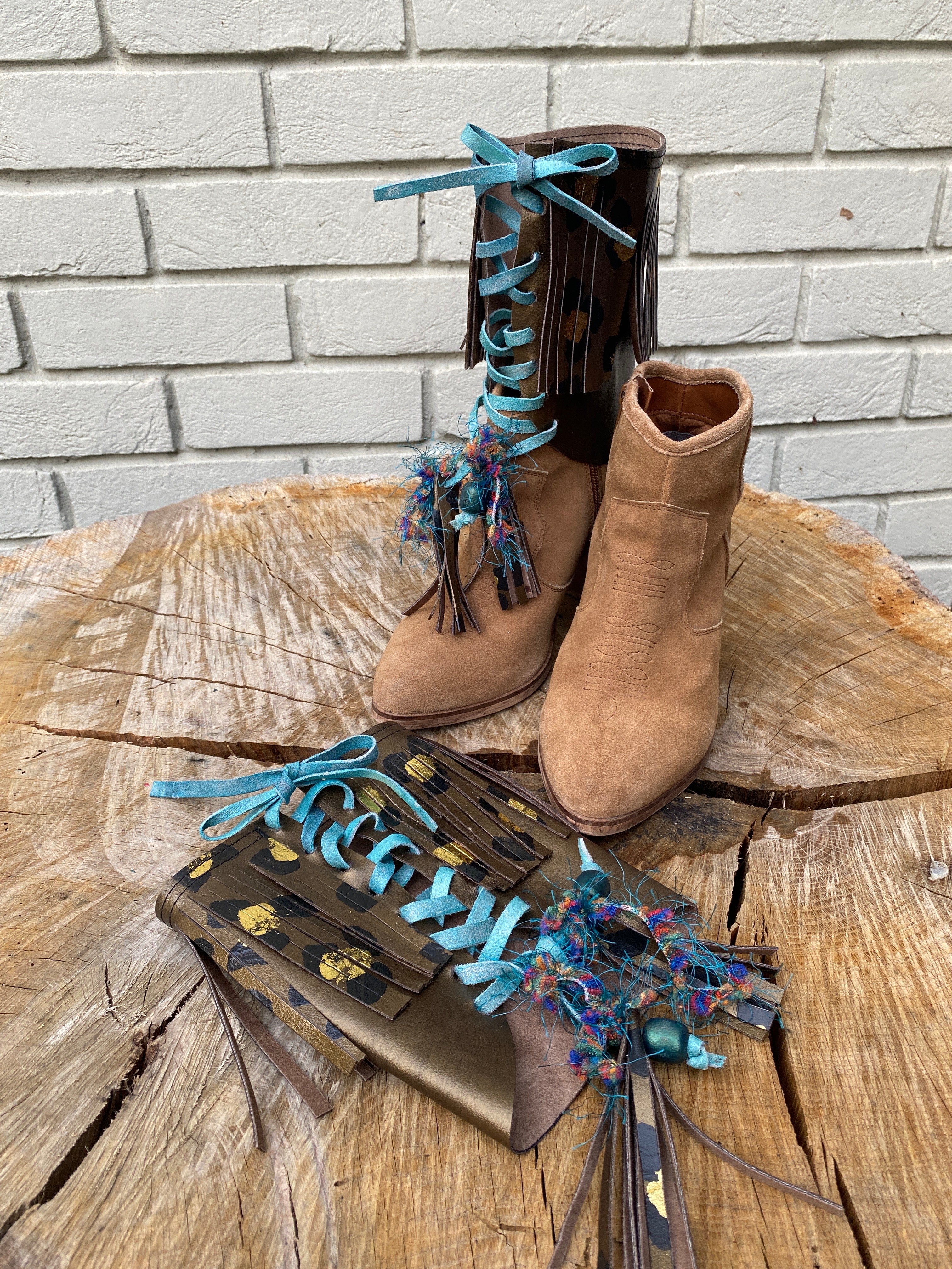 Leopard Festival Boot Ankle Cuffs made from Recycled Leather