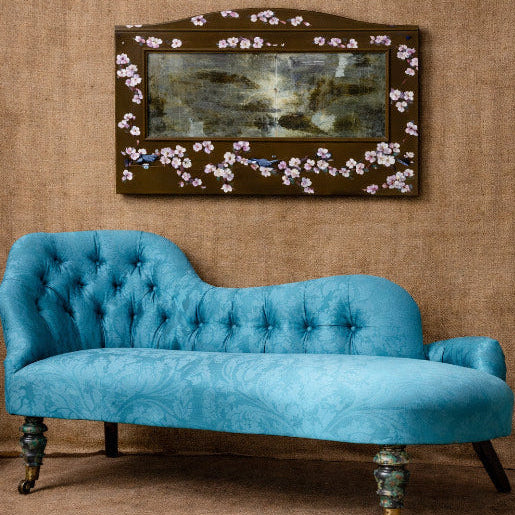 Hand Painted Bronze Chinoiserie Inspired Cherry Blossom Bird Mirror