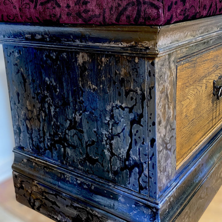 Hand Painted Oak Storage Seat, Upholstered Hall Storage With Drawer