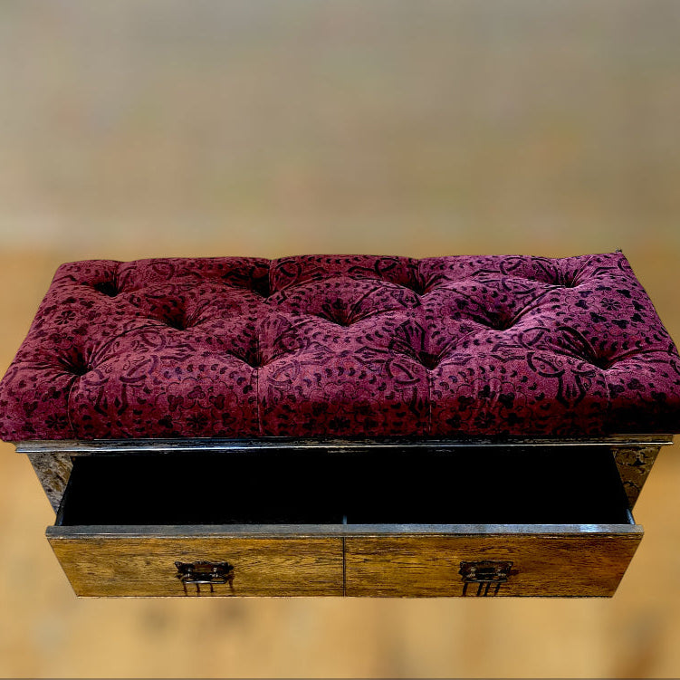 Hand Painted Oak Storage Seat, Upholstered Hall Storage With Drawer