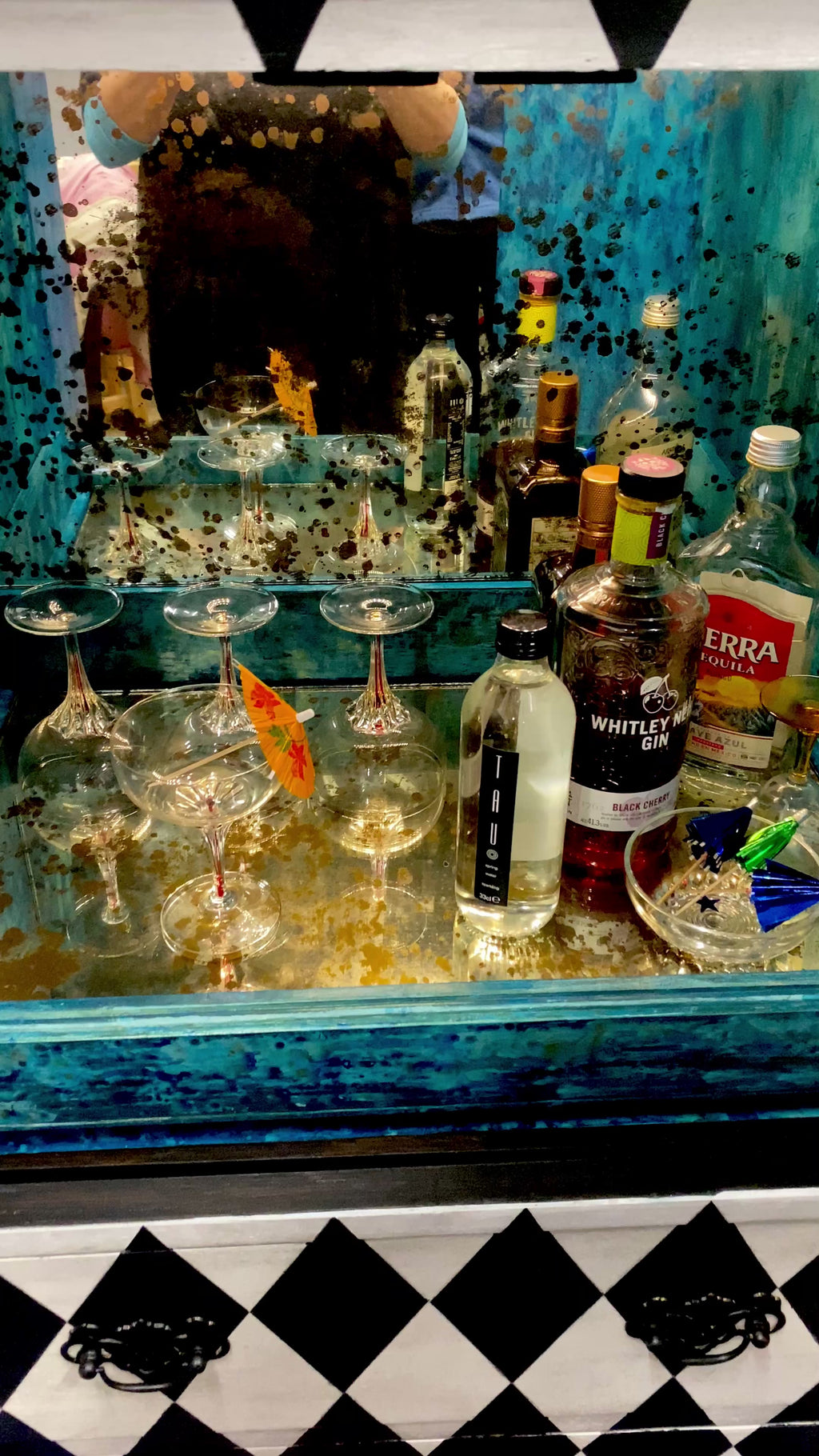 Hand painted Vintage Drinks/Cocktail Cabinet with Distressed mirror